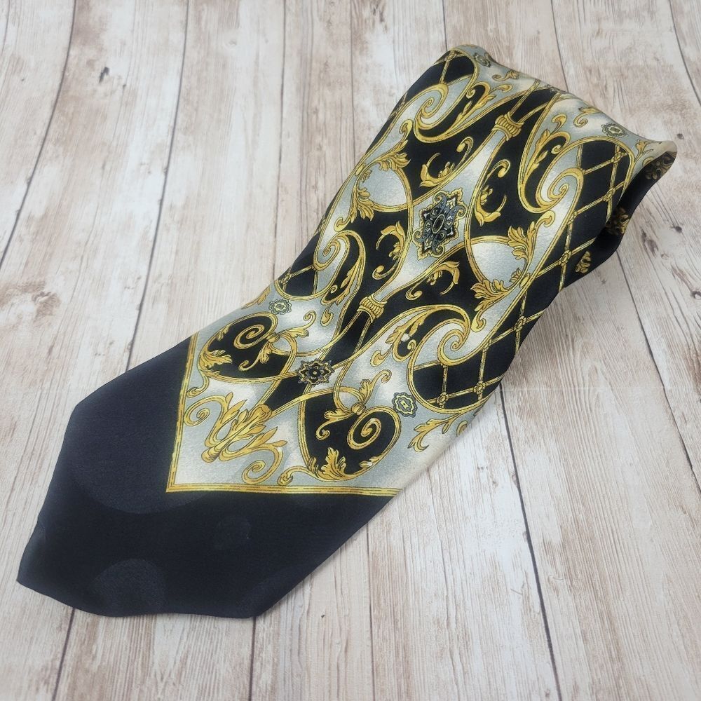 Vintage Enrico Venturi Black Gold Tie Silk